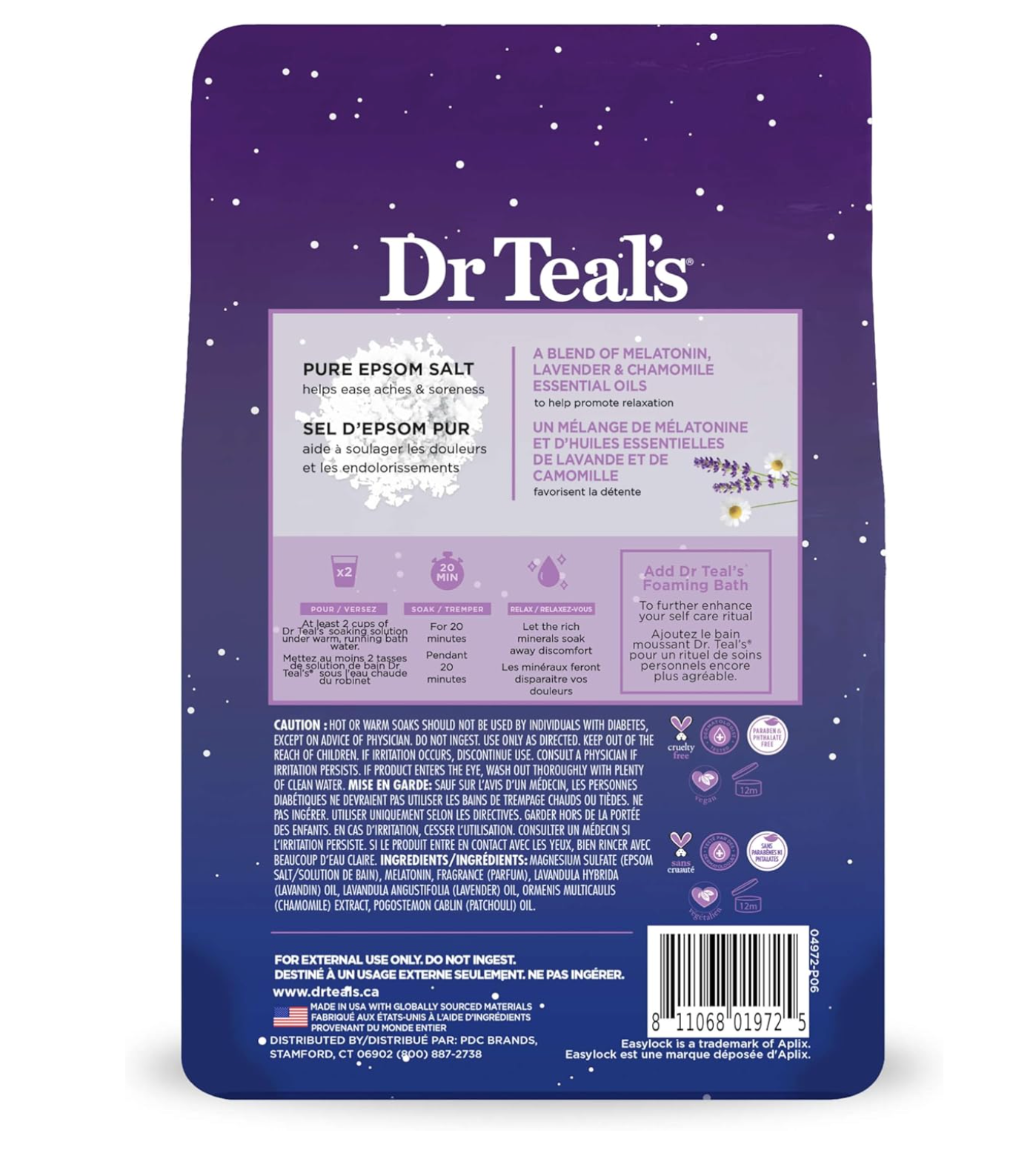 Dr Teal's: Pure Epsom Salt Soak with Lavender & Chamomile (3lbs)