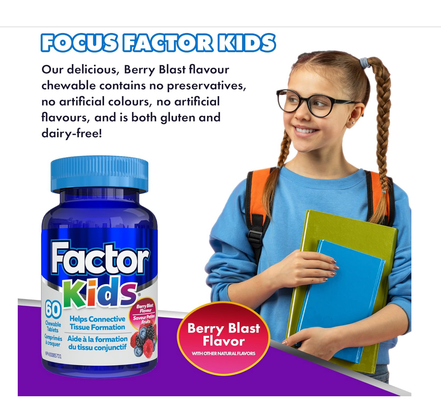 Factor Kids: Daily Chewable Multivitamin (60 Count) with Vitamins B12, C, D3 & L-Tyrosine