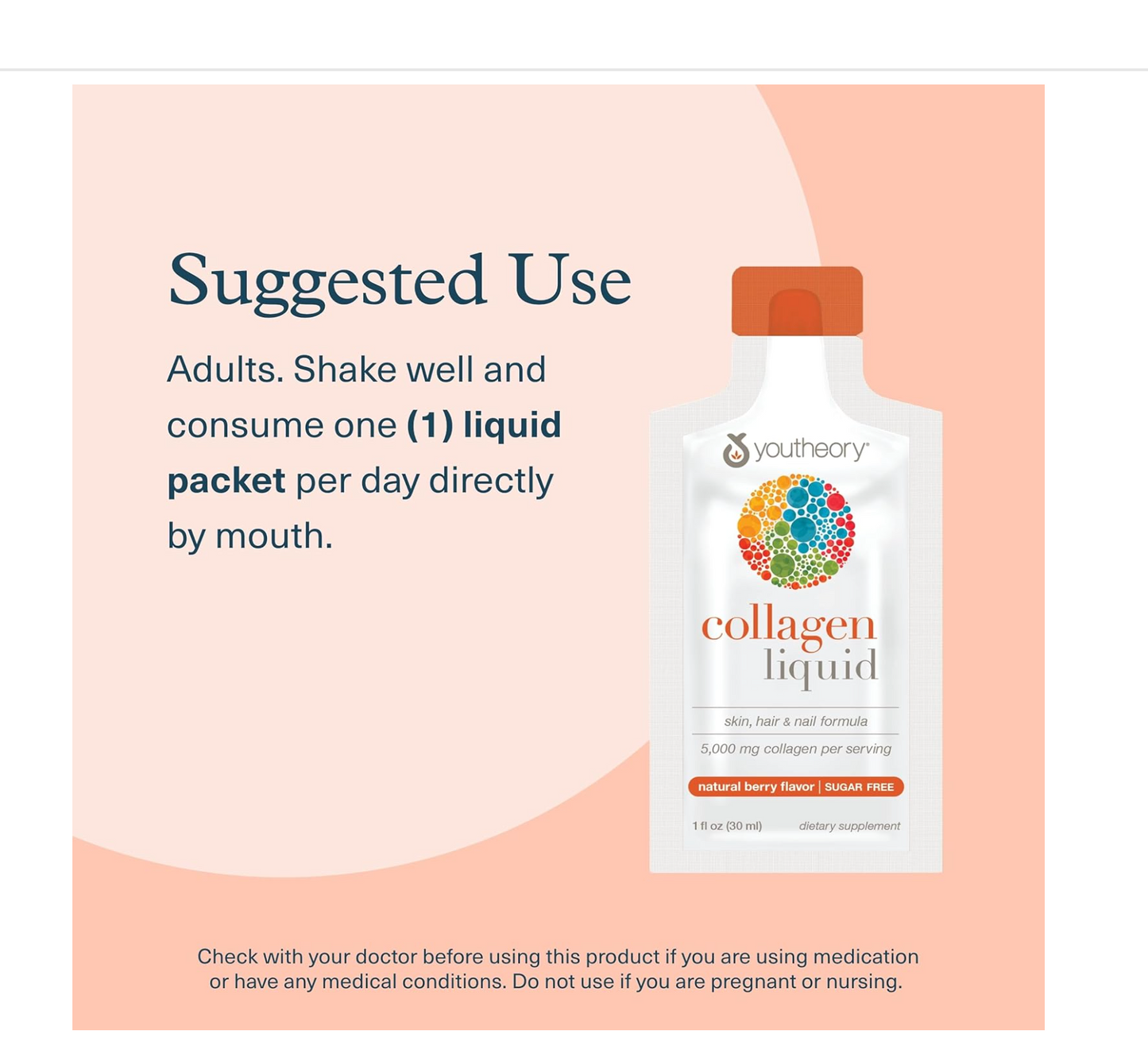 Youtheory Collagen: Liquid Natural Berry Flavour, 12 Single Serving Packets