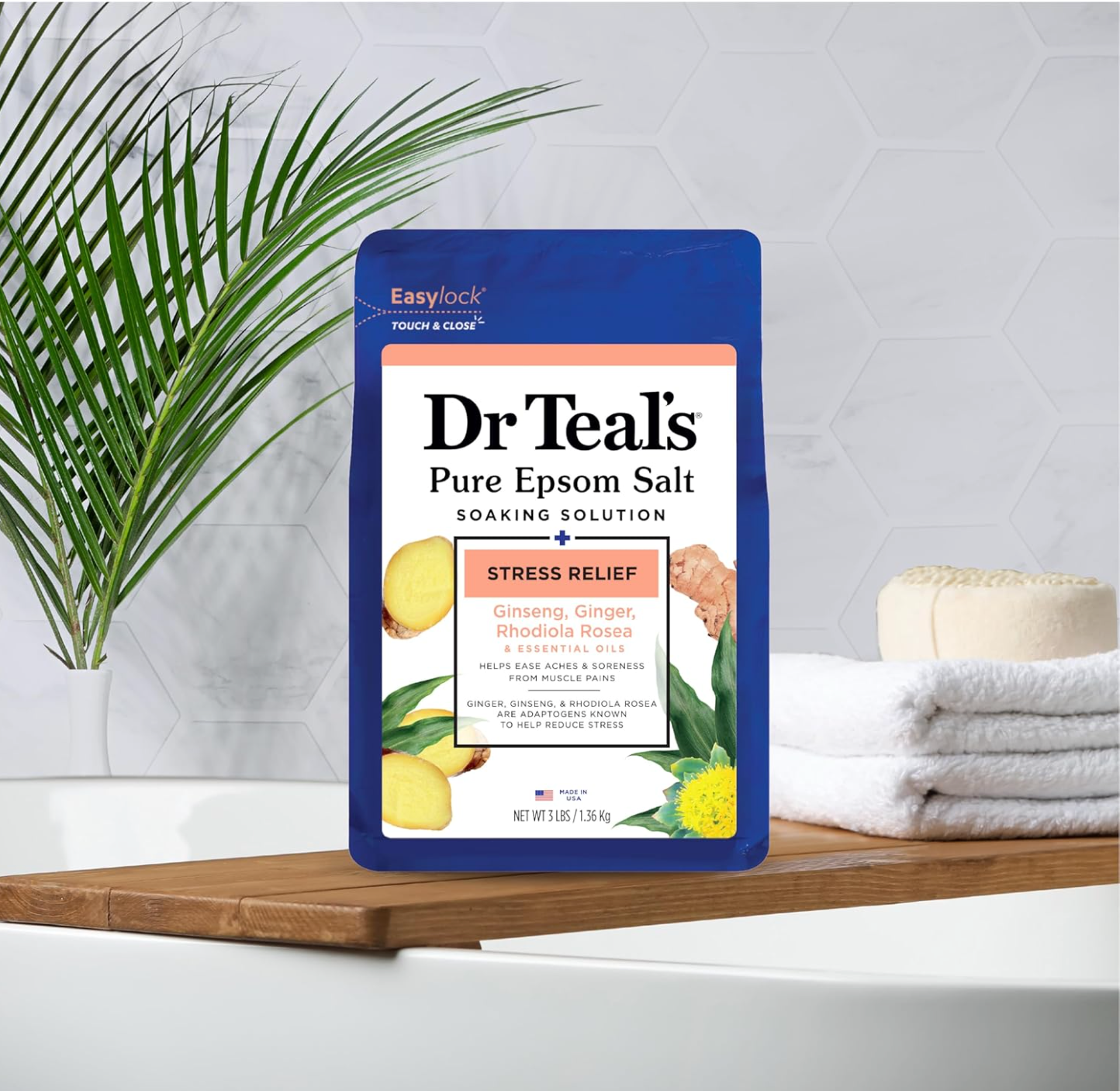 Dr Teal's: Pure Epsom Mineral Soak, Stress Relief with Essential Oils (3lbs)