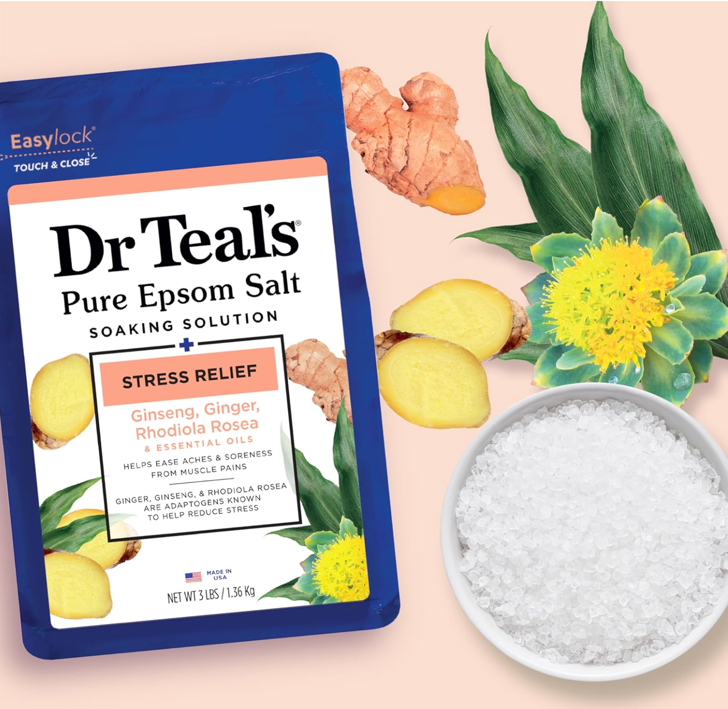 Dr Teal's: Pure Epsom Mineral Soak, Stress Relief with Essential Oils (3lbs)